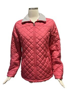 Lands' End Quilted Coral Pink Zip-Front Jacket